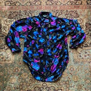 Vintage Abstract Floral Button-Down Blouse